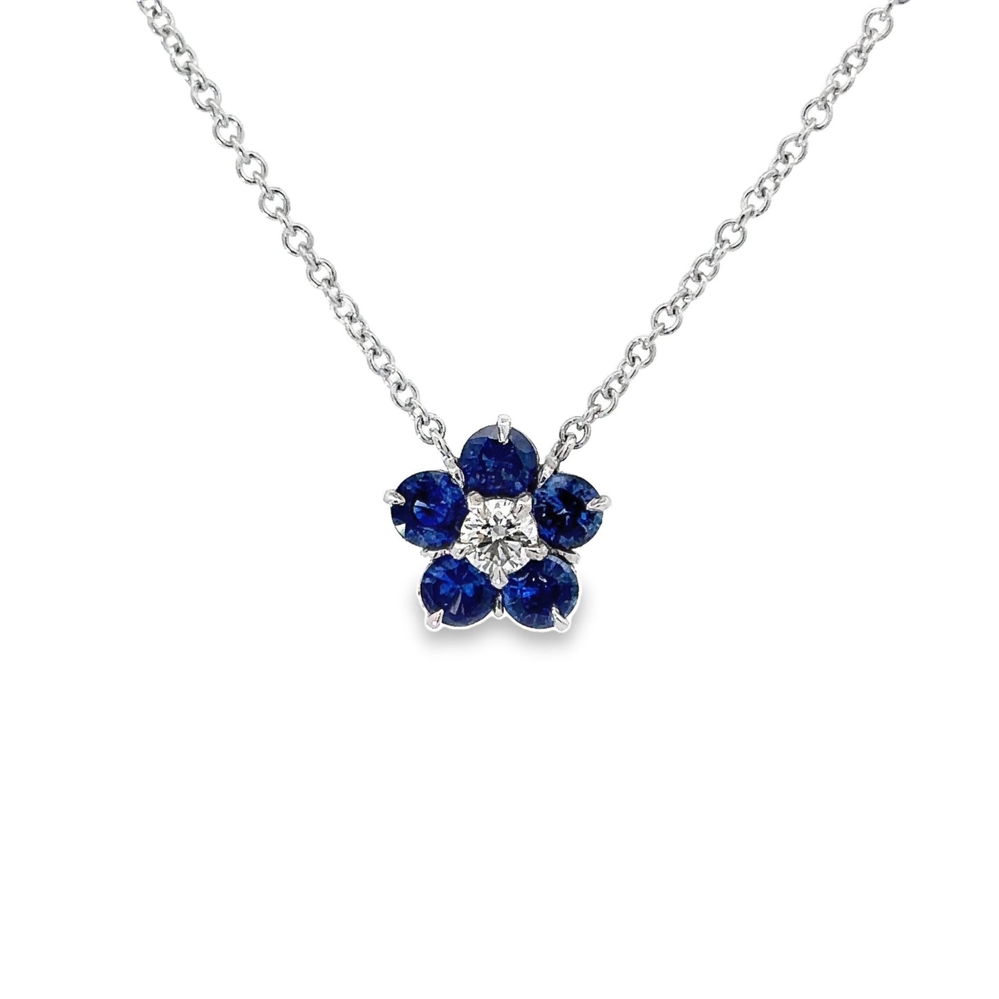 1.75 Carat Total Platinum Diamond and Blue Sapphire Flower Pendant (9506004599086)
